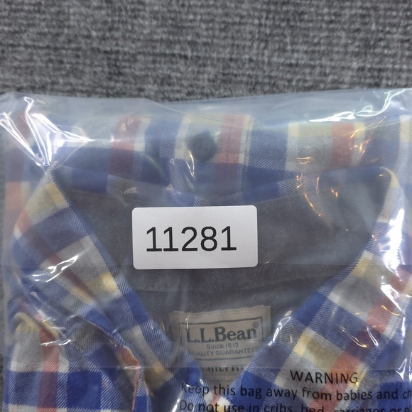 LL Bean Flannel Shirt Large Blue Yellow Plaid Long Sleeve Button Down - Picture 7 of 7